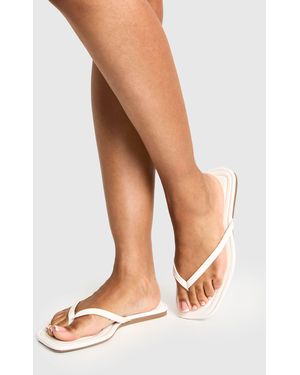 Boohoo Wide Fit Square Toe Flip Flops - White