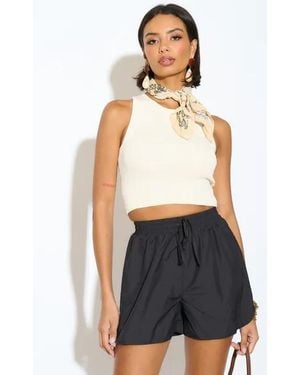 Gini London Elasticated High Waisted Shorts - Blue