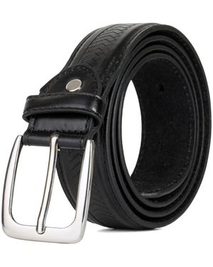 Woodland Leathers Herringbone Leather Lined Belt With Polished Buckle - Black