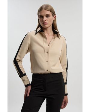 Karen Millen Twill Contrast Hardware Collared Woven Shirt - Black
