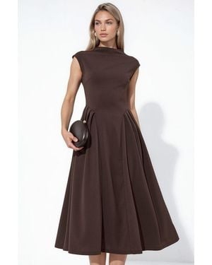 Busem Textured Panelled Midi Dress - Brown
