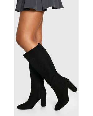 Boohoo Faux Suede Knee High Heeled Boots - Black