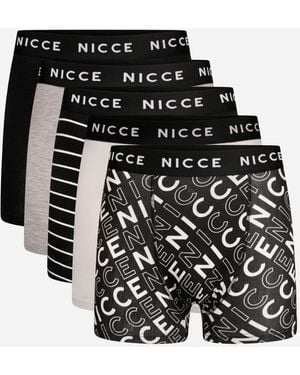 Nicce London Multi 5-Pack Cotton Rich Boxer Briefs With Logo Waistband And Assorted Designs - Black