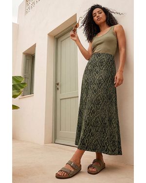 Roman Abstract Diamond Print Midi Skirt - Green