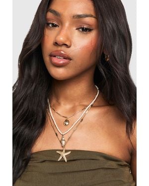 Boohoo Starfish Shell Layered Necklace - Metallic