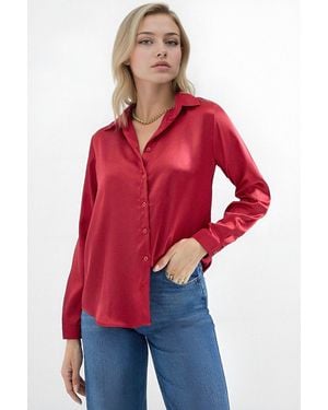 Bigdart Satin Long Sleeve Button Up Shirt - Red