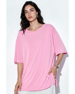 Busem T-Shirt Met Korte Mouwen En Slitsdetails Op De Ronde Hals - Roze