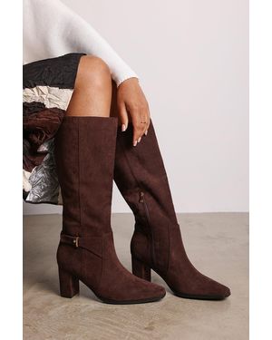 Where's That From Wheres 'Xenia' Knee High Heeled Boots With Side Zip - Brown