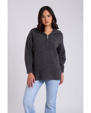Urban Bliss Charcoal Plain Oversized Half Zip - Blue