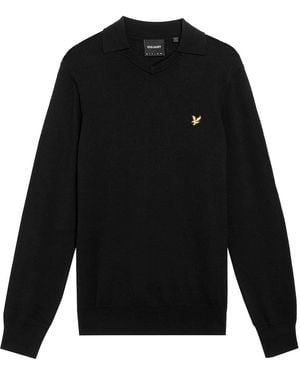 Lyle & Scott And Shirt Collar Long Sleeve Jumper - Black