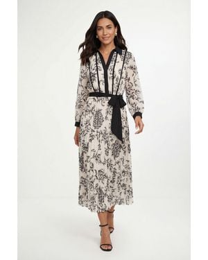 Wallis Floral Contrast Pleated Midi Dress - White