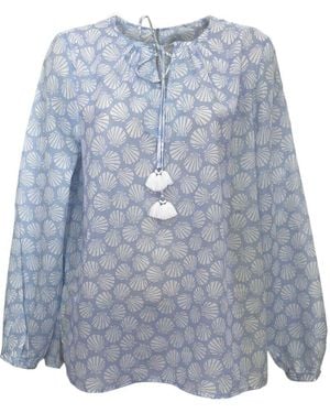 Laura Ashley Print Tassle Tie Blouse - Blue