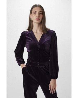 GUSTO Velvet Top With Lace Details - Blue