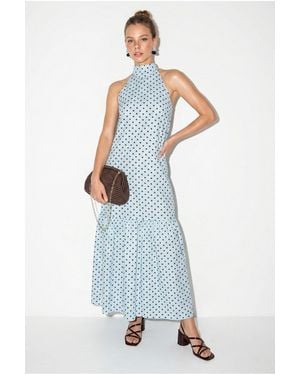 Bianco Lucci Halter Polka Dot A-Line Maxi Dress - Blue