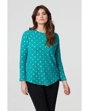 Izabel London Polka Dot Print Relaxed Long Sleeve Top - Blue