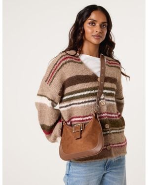 Blue Vanilla Multi Stripe Knit Cardigan - Brown