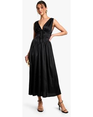 Boohoo Satin Milkmaid Midaxi Dress - Black