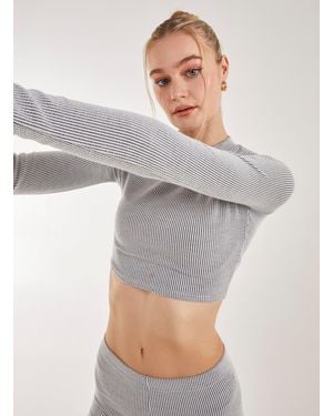 Pink Vanilla Two Tone Rib Long Sleeve Top - Grey