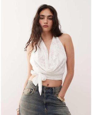 Collusion Knitted Plunge Neck Top - White