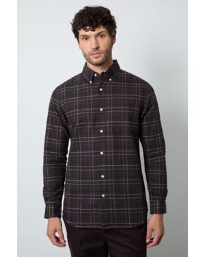 MAINE Dark Check Long Sleeve Shirt Cotton - Grey