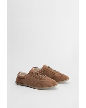 Oasis Tracey Faux Suede Flat Lace Up Trainers - Brown