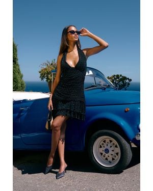 Boohoo Polka Dot Plisse Halterneck Mini Dress - Blue