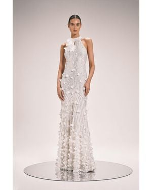 Karen Millen Crystal Applique Woven Maxi Rosette Dress - Natural