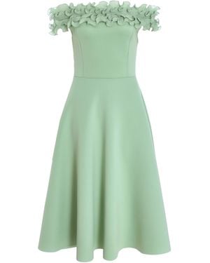 Quiz Sage Bardot Ruffle Skater Midi Dress - Green
