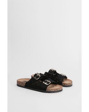 Oasis Lorleese Lace Double Boucle Footbed Sandals - Black