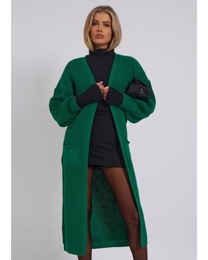 Gini London Chunky Knit Long Cardigan - Green