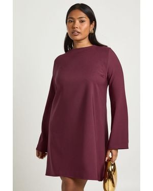Boohoo Plus Flare Sleeve Tie Back Shift Dress - Purple