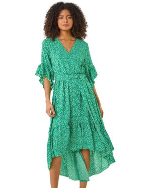 D.u.s.k Ditsy Floral Print Ruffle Midi Dress - Green