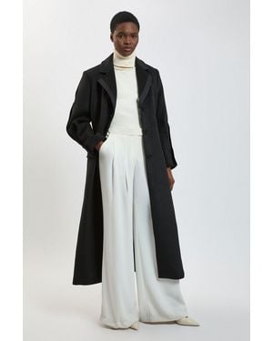Karen Millen Wool Tailored Midi Full Skirt Satin Detail Coat - Black
