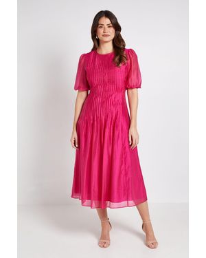 Wallis Tencel Pintuck Detail Midi Dress - Pink