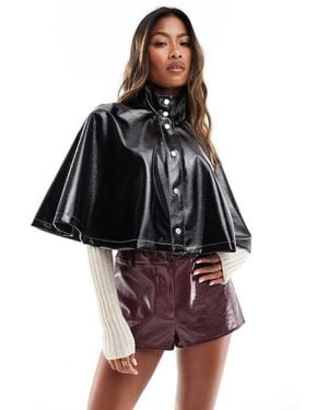 ASOS High Shine Leather Look Cape Jacket - Black