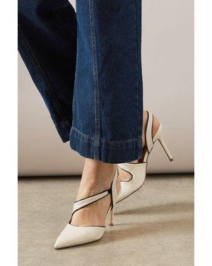 Wallis Evie Asymmetric Strap Contrast Piping High Heel Court Shoes - Blue