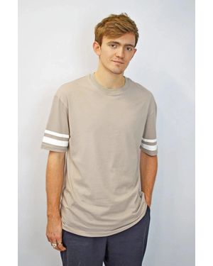TOPMAN Pale Drop Shoulder Stripe Sleeve T Shirt - Natural