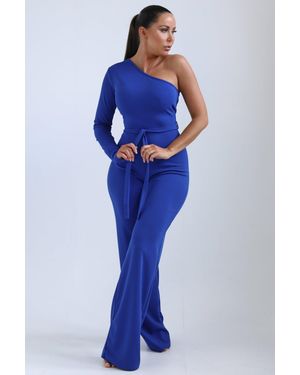 Femme Luxe Belted One Shoulder Jumpsuit - Blue