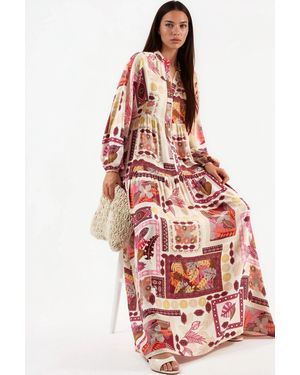 Hiccup V-Neck Patterned Maxi Dress - Red