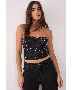 Nasty Gal Satin Diamante Seam Detail Corset Top - Black