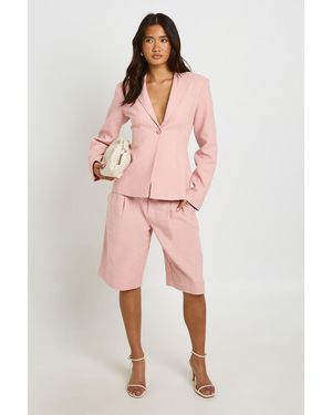 Boohoo Linen Look Tailored Bermuda Shorts - Pink