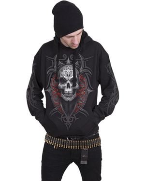Spiral Adult High Priestess Back & Sleeve Print Hoodie Cotton - Black