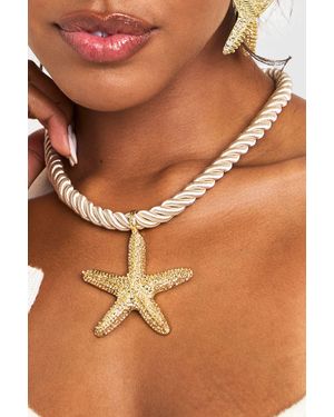 Boohoo Textured Starfish Rope Necklace - Brown
