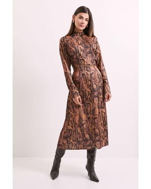 PRINCIPLES Snake Print Chain Detail Satin Midi Dress - Multicolour