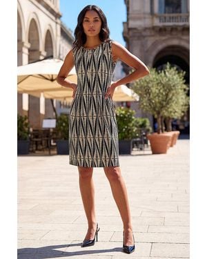 Roman Abstract Print Panel Detail Dress - Black