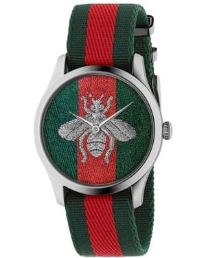 Gucci G-Timeless Bee Herenhorloge Met Stoffen Band - Groen