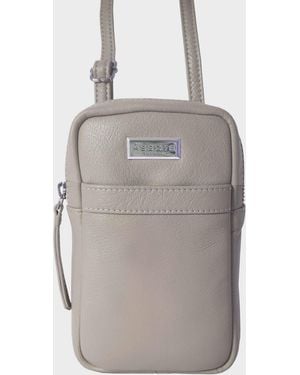 Assots London 'Leo' Real Leather Crossbody Mobile Phone Bag - Grey