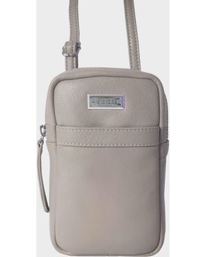 Assots London 'Leo' Real Leather Crossbody Mobile Phone Bag - Grey