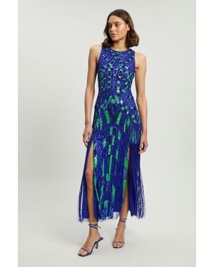 Karen Millen Embellished Geo Halter Woven Maxi Dress - Blue