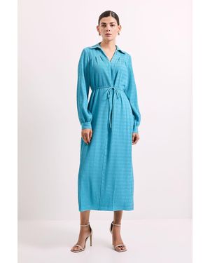 PRINCIPLES Crinkle Column Shirt Mid Dress - Blue